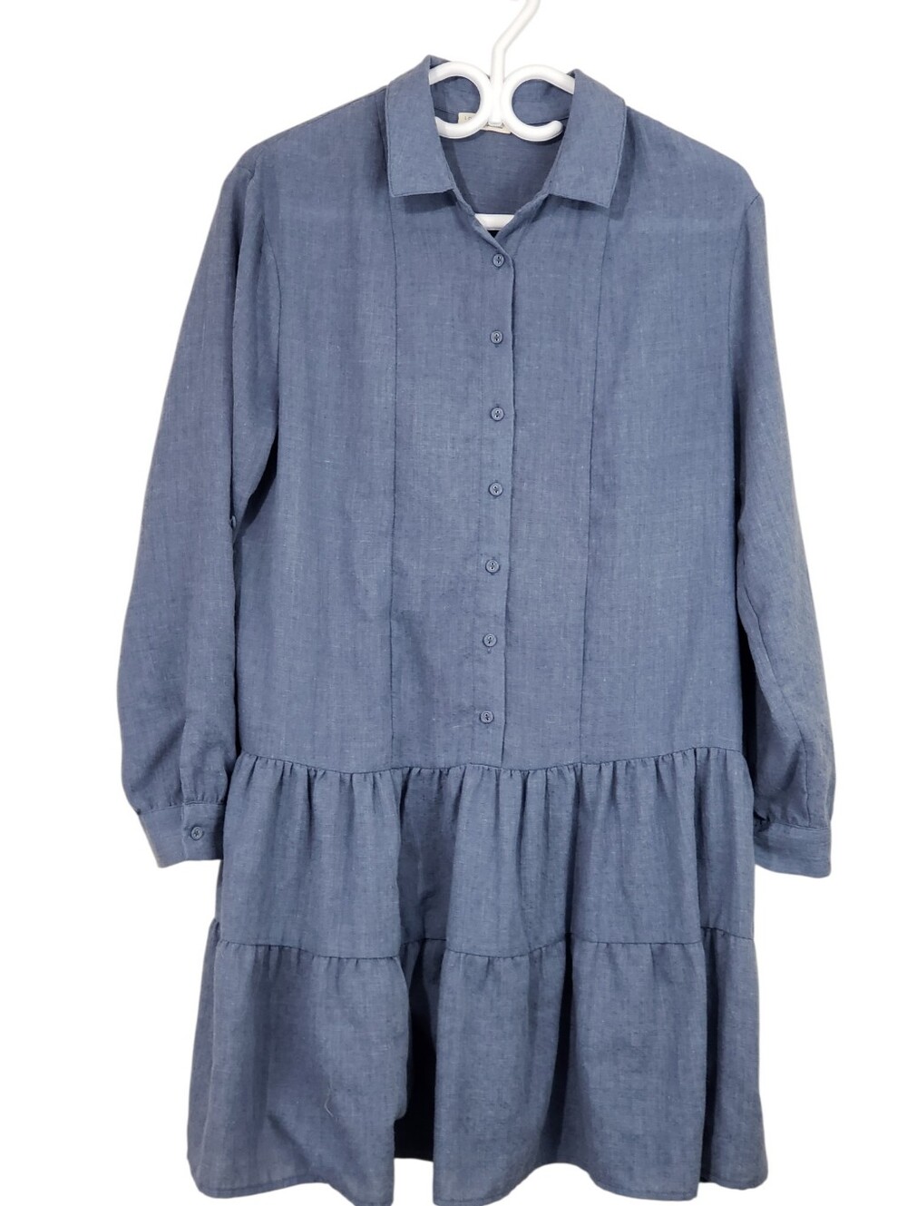 LOVESTITCH Long Sleeve Tiered Babydoll Shift Dress Blue Size S - Picture 2 of 12